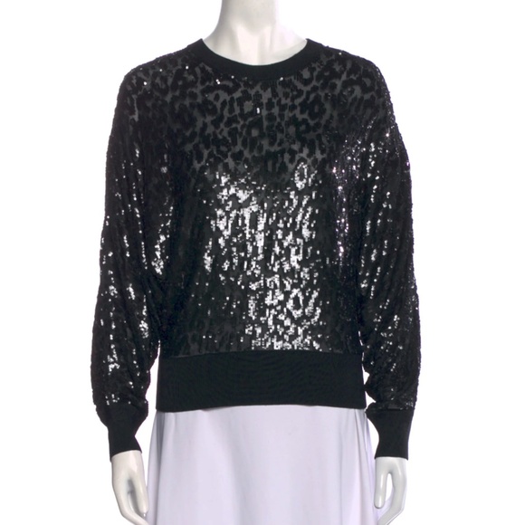 MICHAEL KORS COLLECTION Animal Print Crew Neck Sequin Sweater Size: XS - Picture 1 of 3